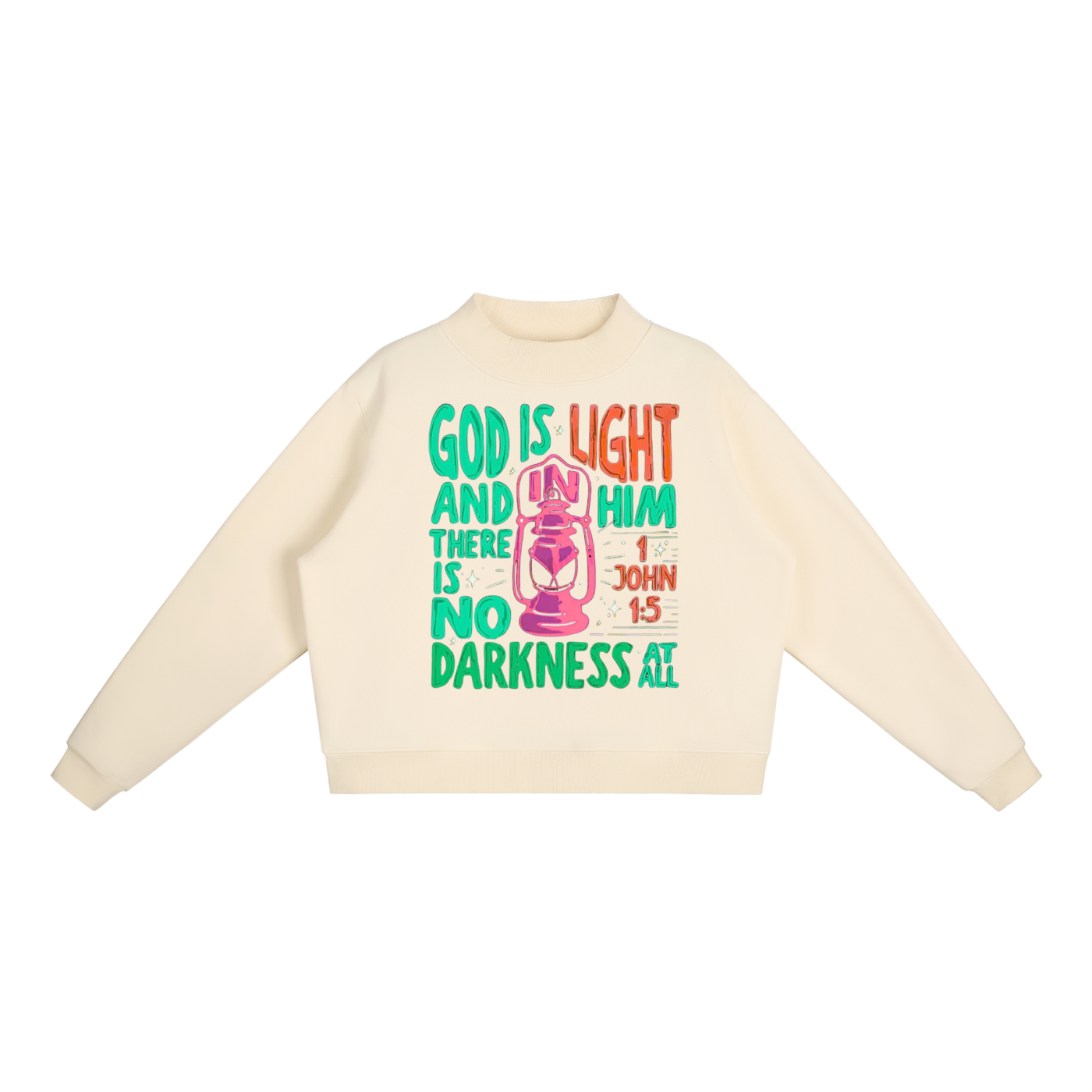 "God is light" Essential Fleece Mock-Neck Crew Sweatshirt