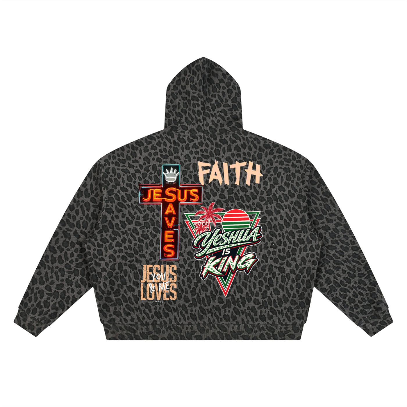 Jesus Unisex Leopard Print Waffle Full Zip Hoodie