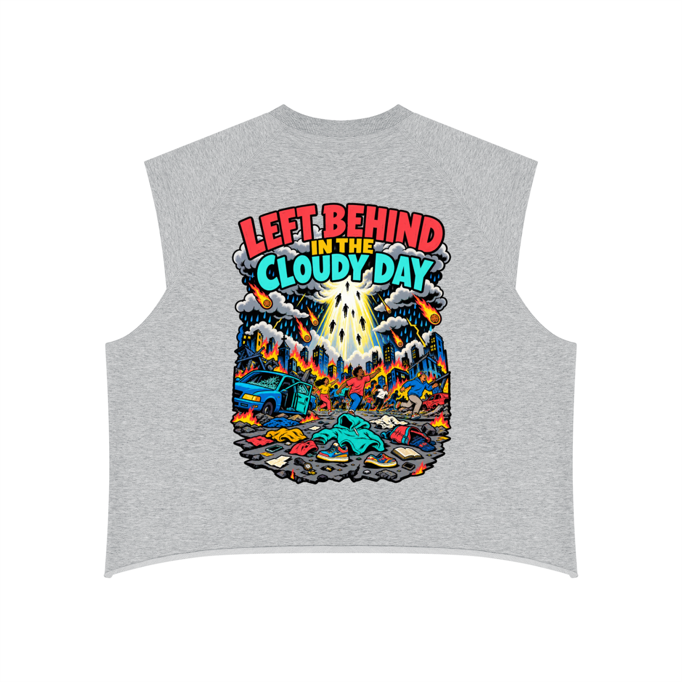 Left Behind in the Cloudy Day Men’s Boxy Raw Hem Tank Top