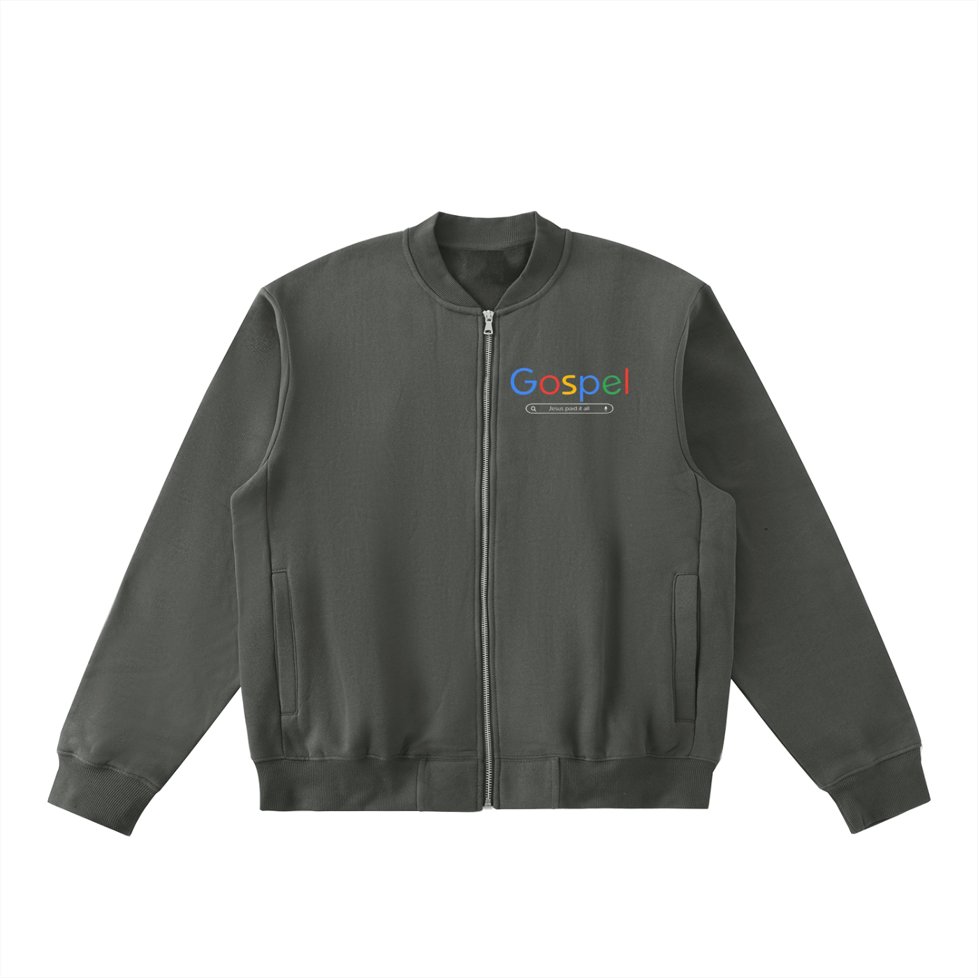 "GOSPEL" Essential Zip-Up Fleeced Varsity Jacket