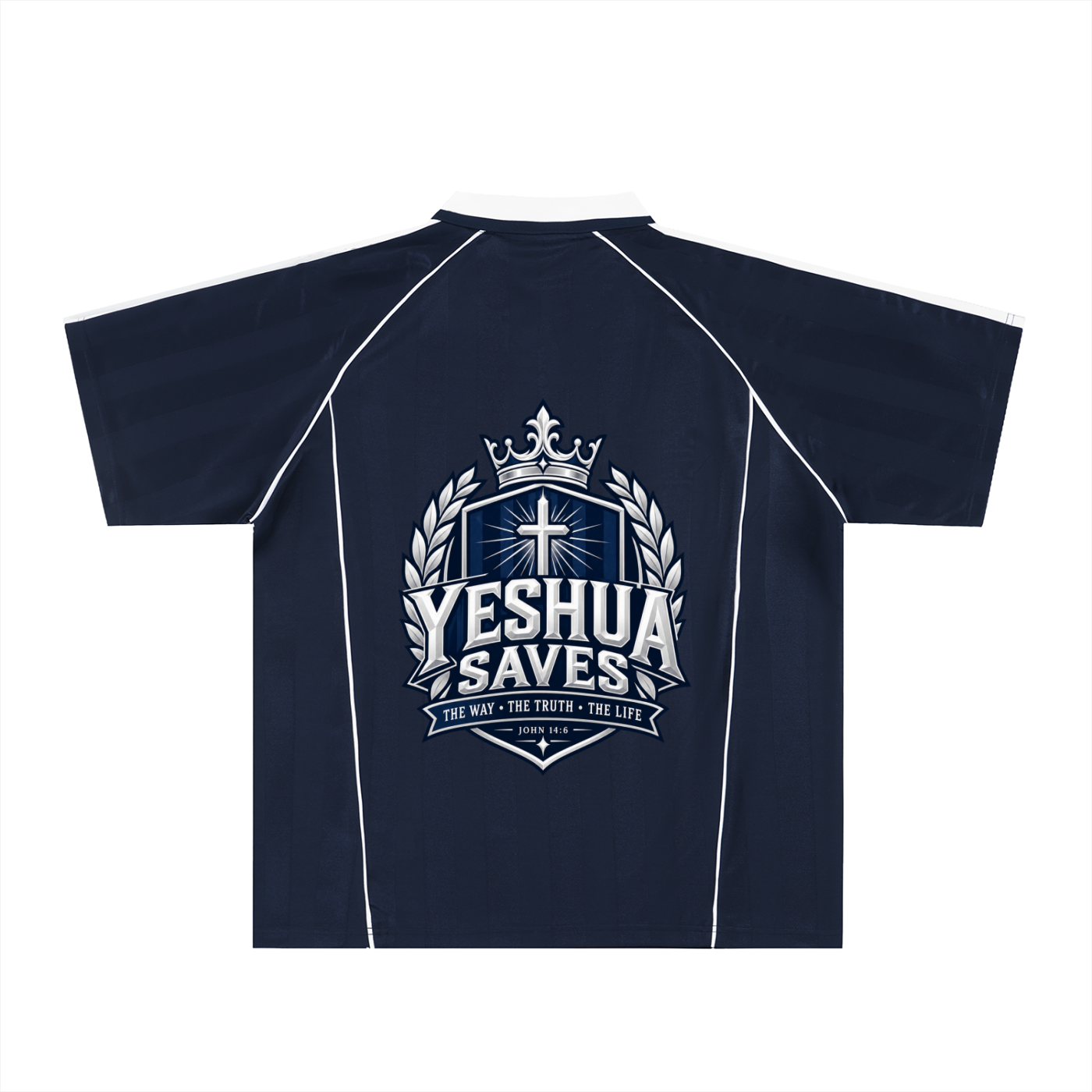 King of Kings/Yeshua Saves Shadow Stripe Collared Soccer Jersey