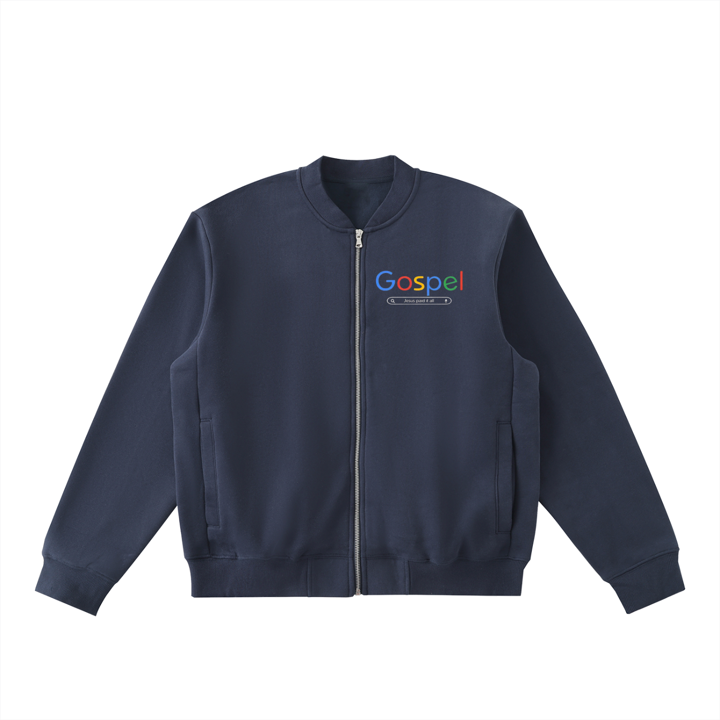 "GOSPEL" Essential Zip-Up Fleeced Varsity Jacket