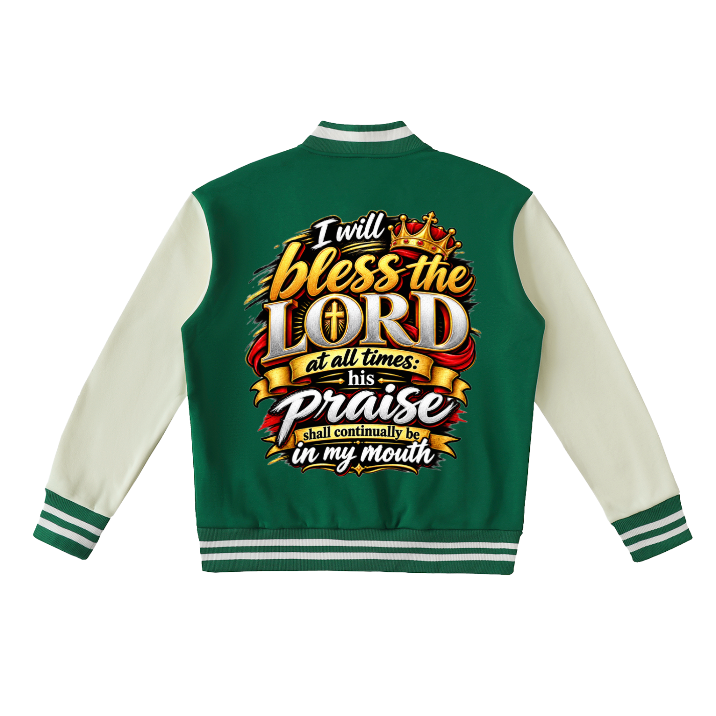Psalm 34:1 Two-Tone Fleeced Varsity Jacket