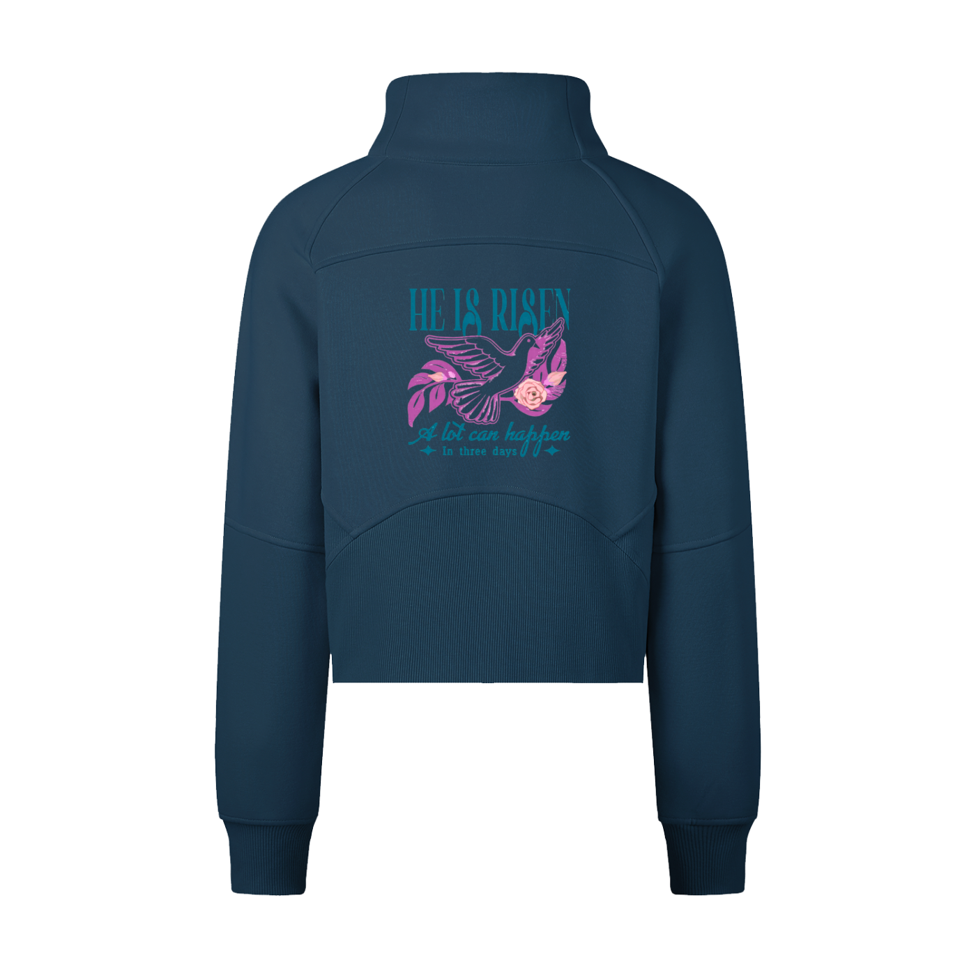 "He is RISEN" Women's Cropped Half-Zip Sweatshirt