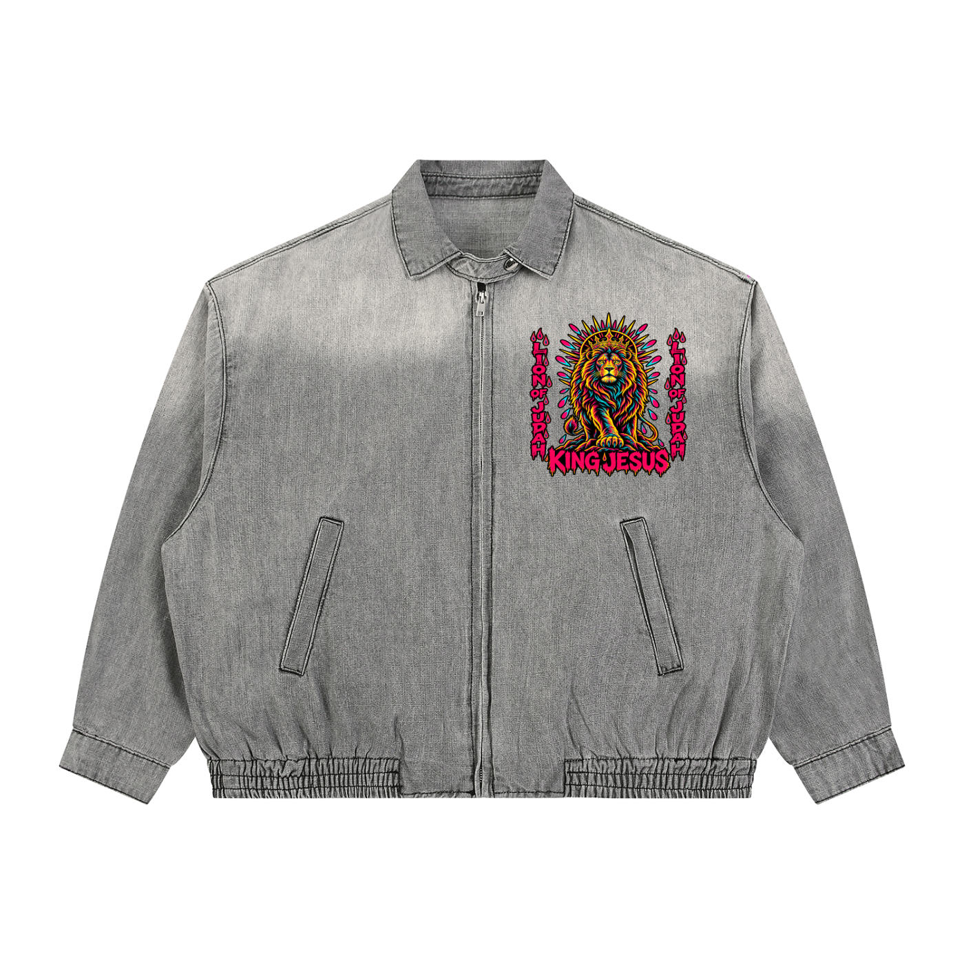Lio of JUDAH/ Worthy is the Lamb Unisex Vintage Wash Full-Zip Denim Jacket
