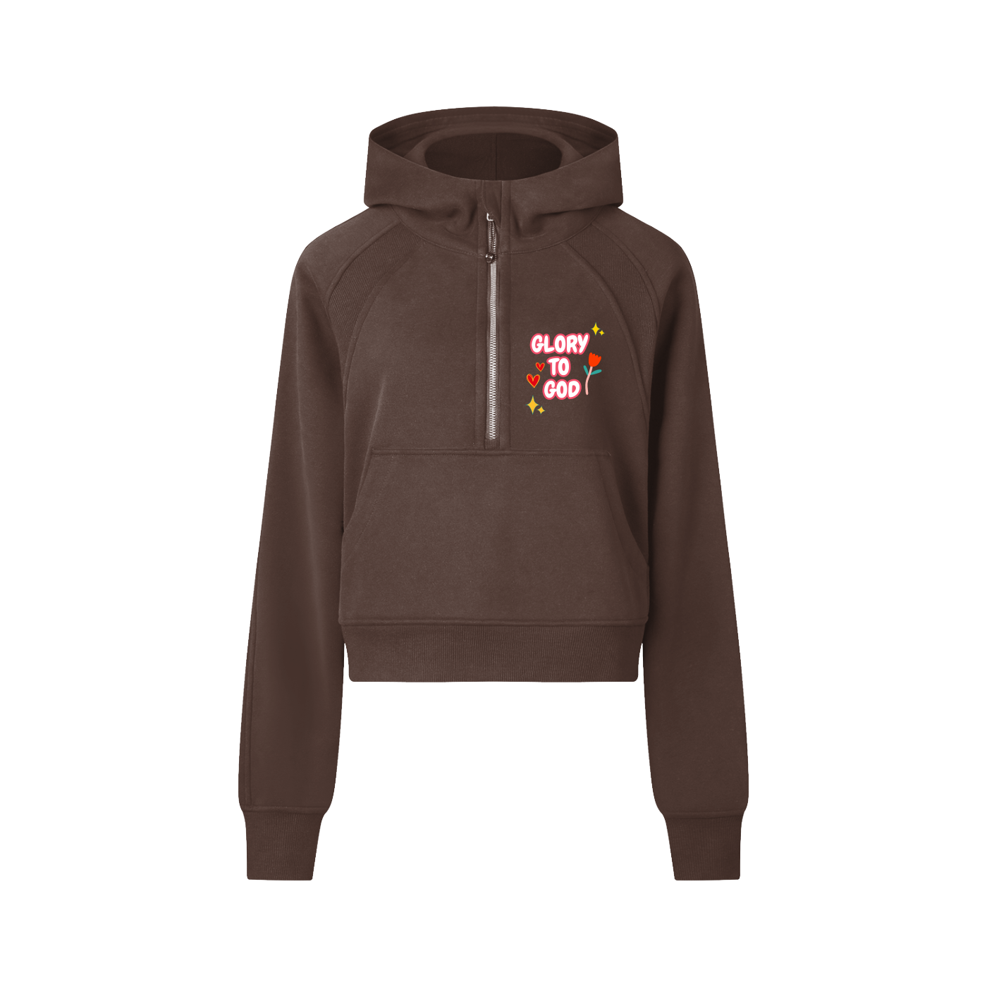"Glory to God" women's Cropped Half-Zip Hoodie