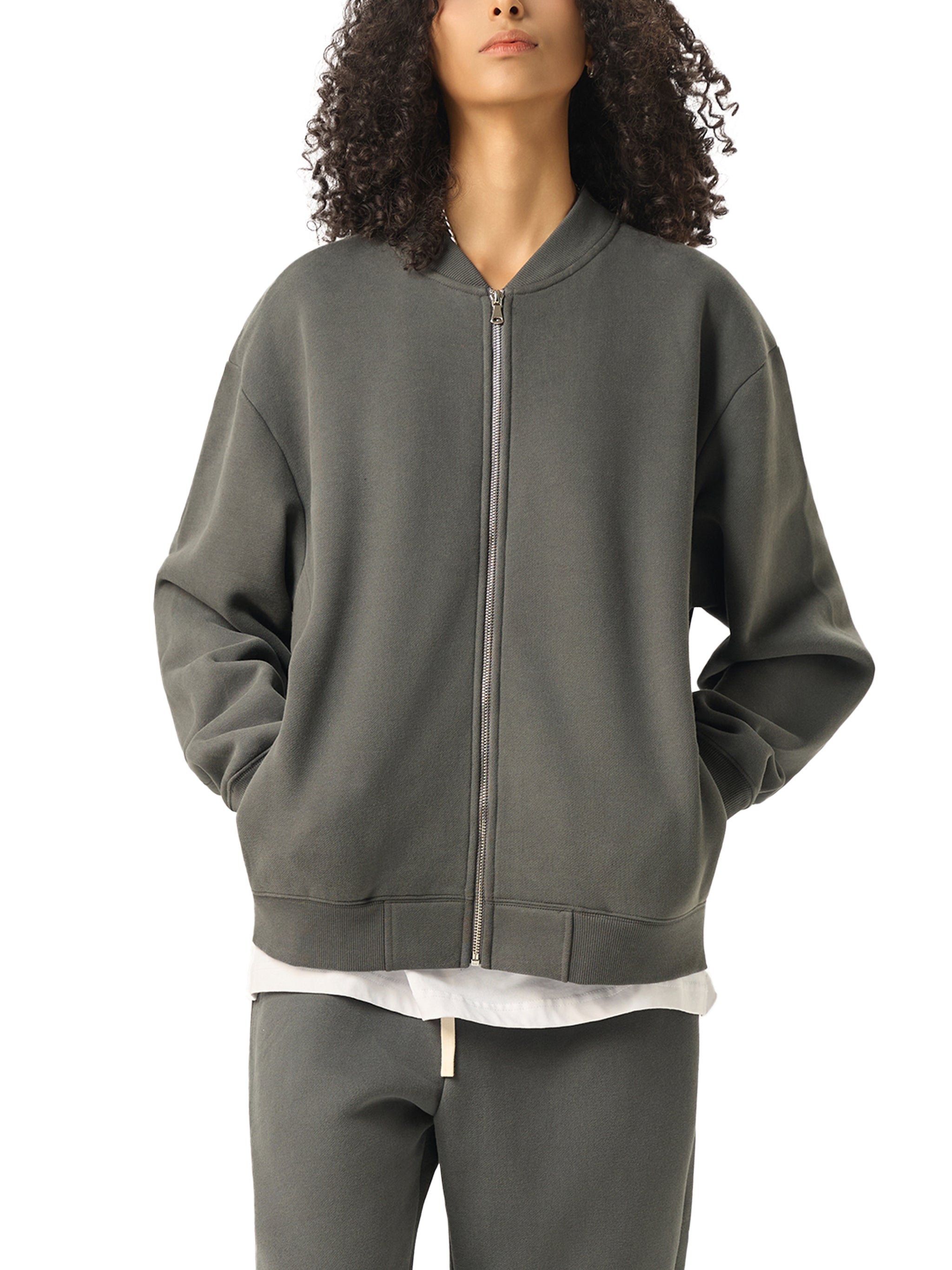 "GOSPEL" Essential Zip-Up Fleeced Varsity Jacket
