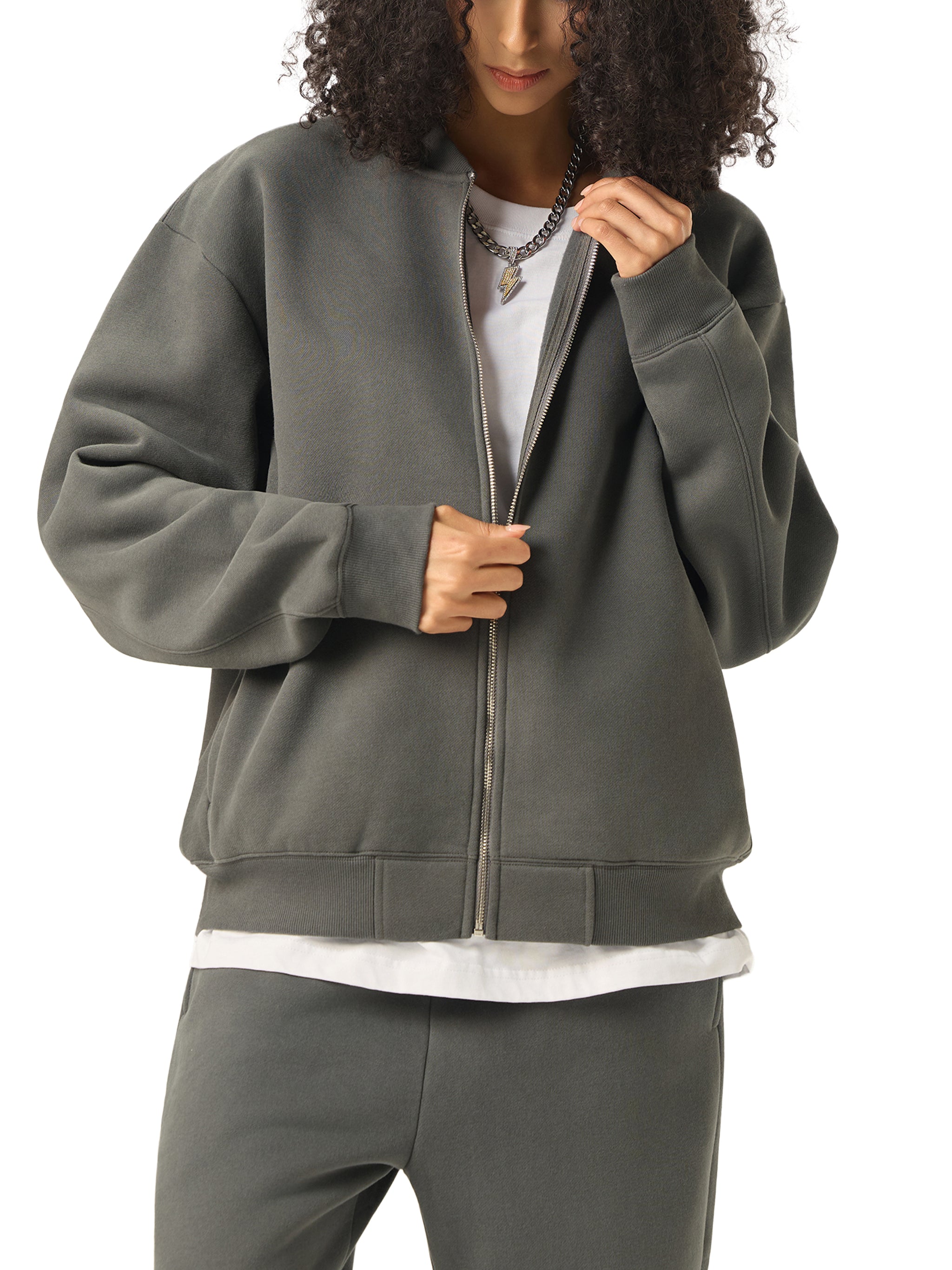 "GOSPEL" Essential Zip-Up Fleeced Varsity Jacket
