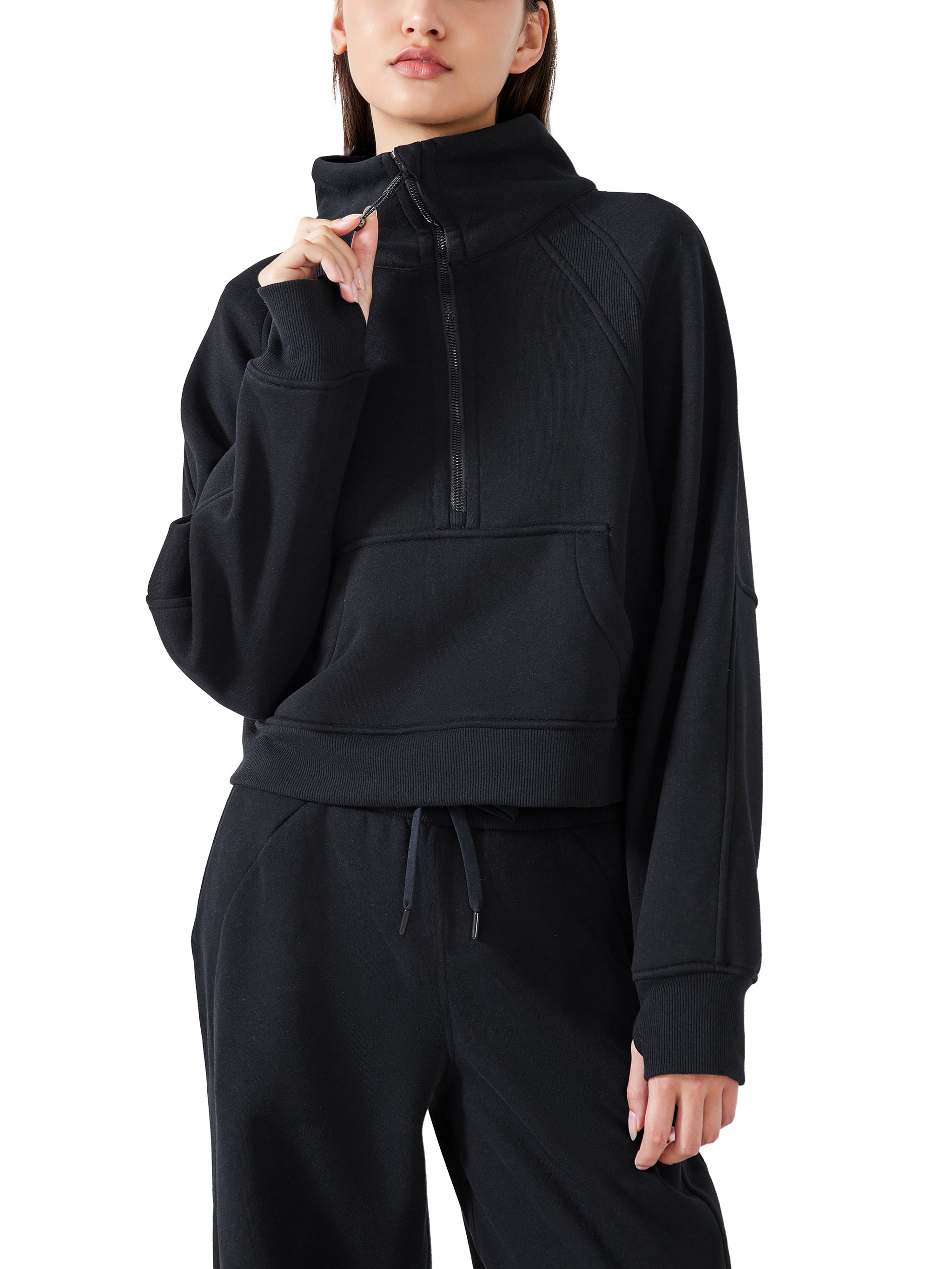 "He is RISEN" Women's Cropped Half-Zip Sweatshirt