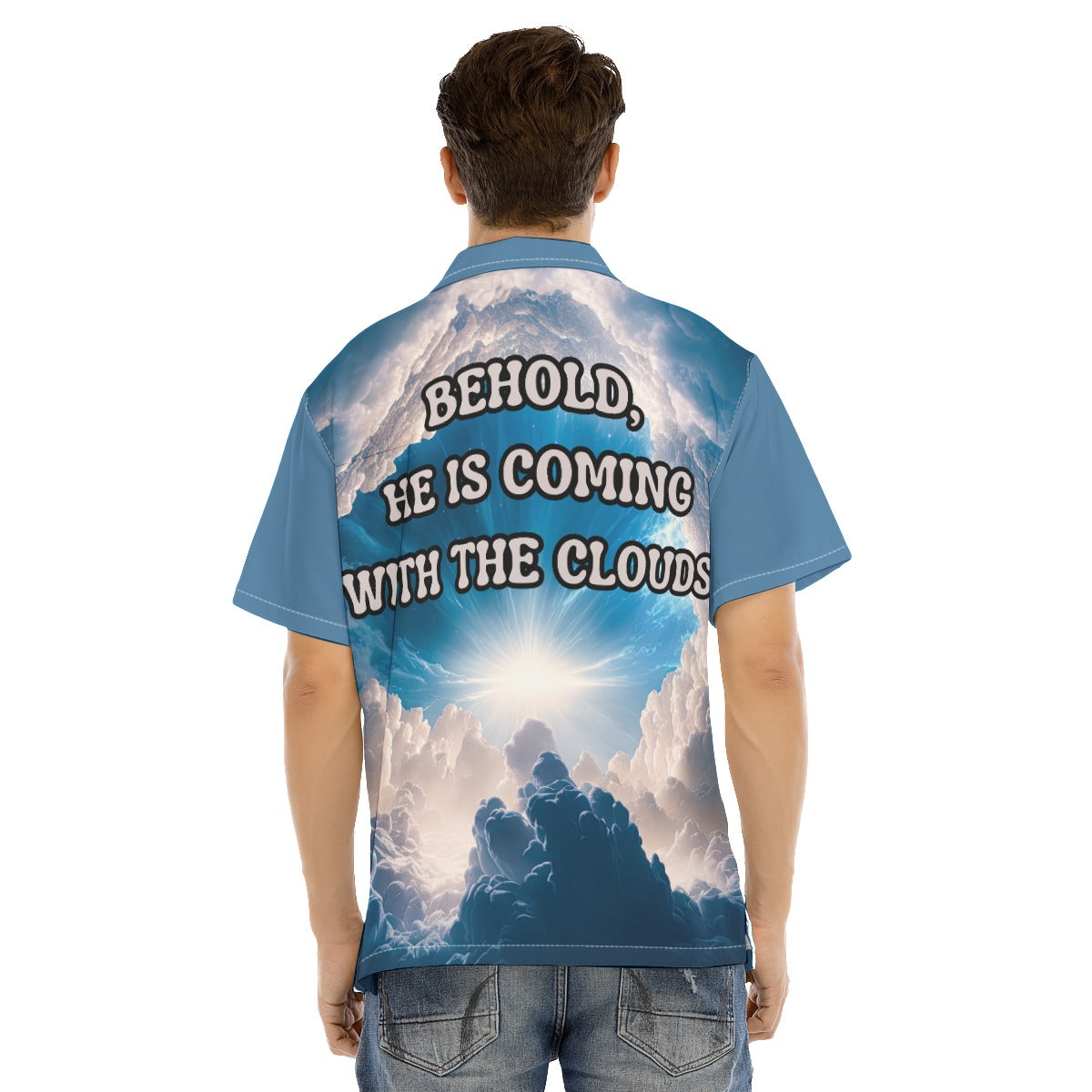 Coming With The Clouds Button Up Short Sleeves Shirt
