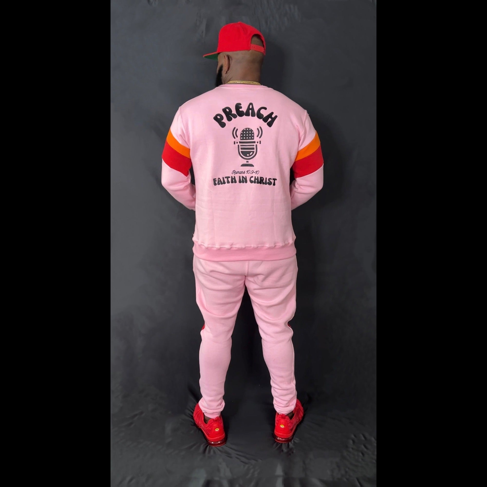 Preach Faith in Christ Crewneck Sweatsuit in Pink