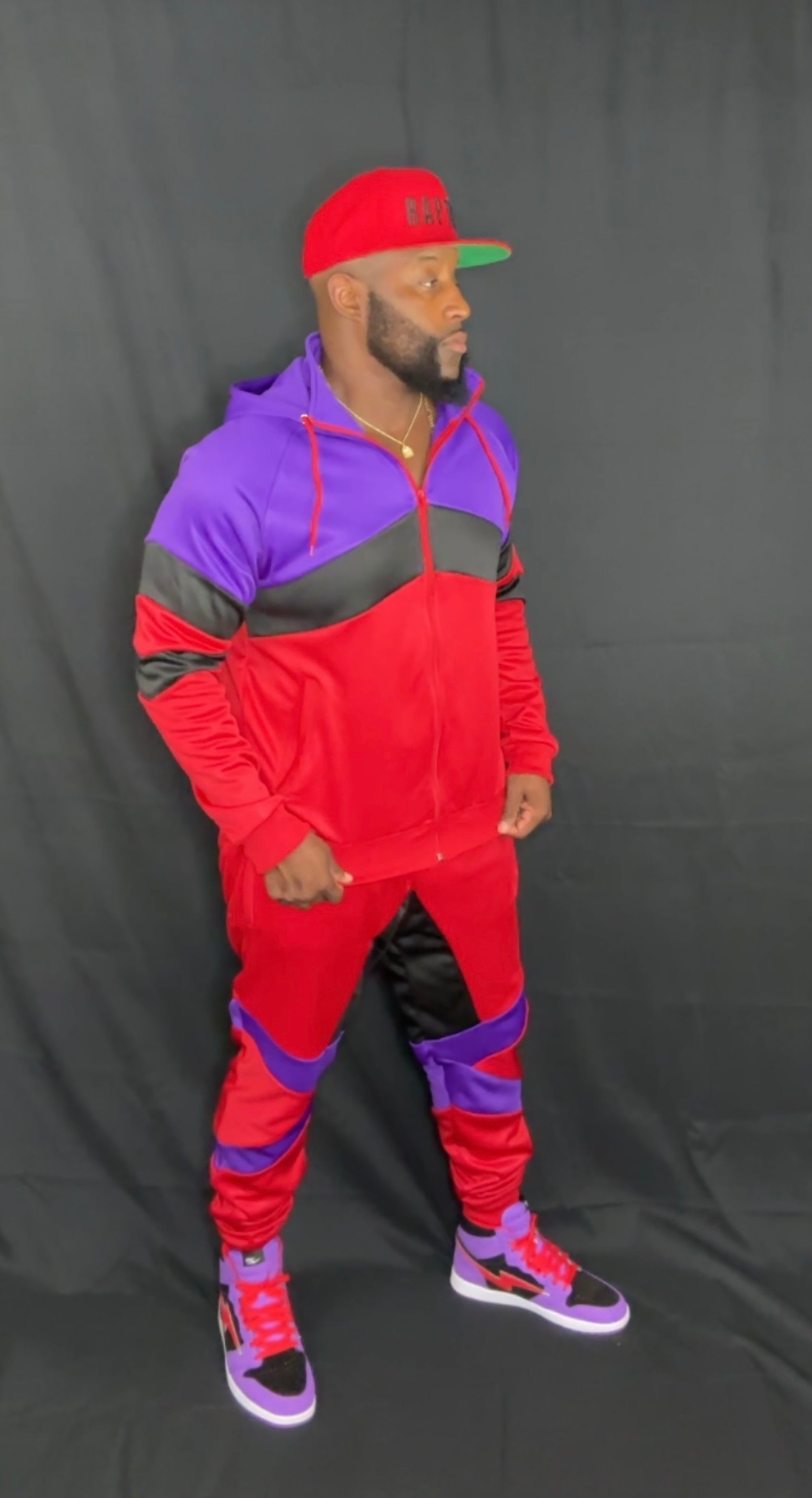 Preach Tracksuit Set Purple/Black/Red 100% Poly tricot