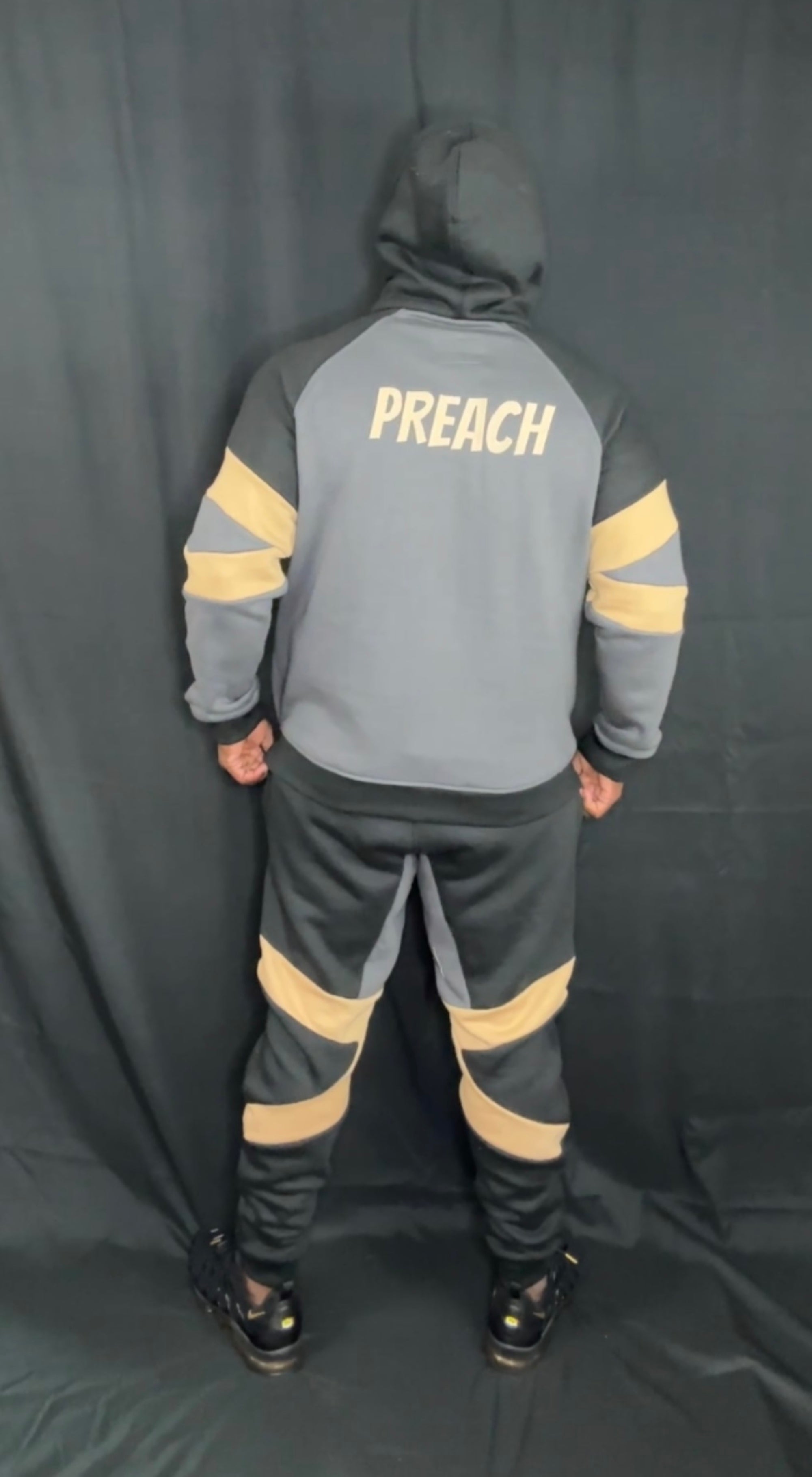 Preach Tracksuit Set Black/Gold/Grey 100% Cotton Fleece