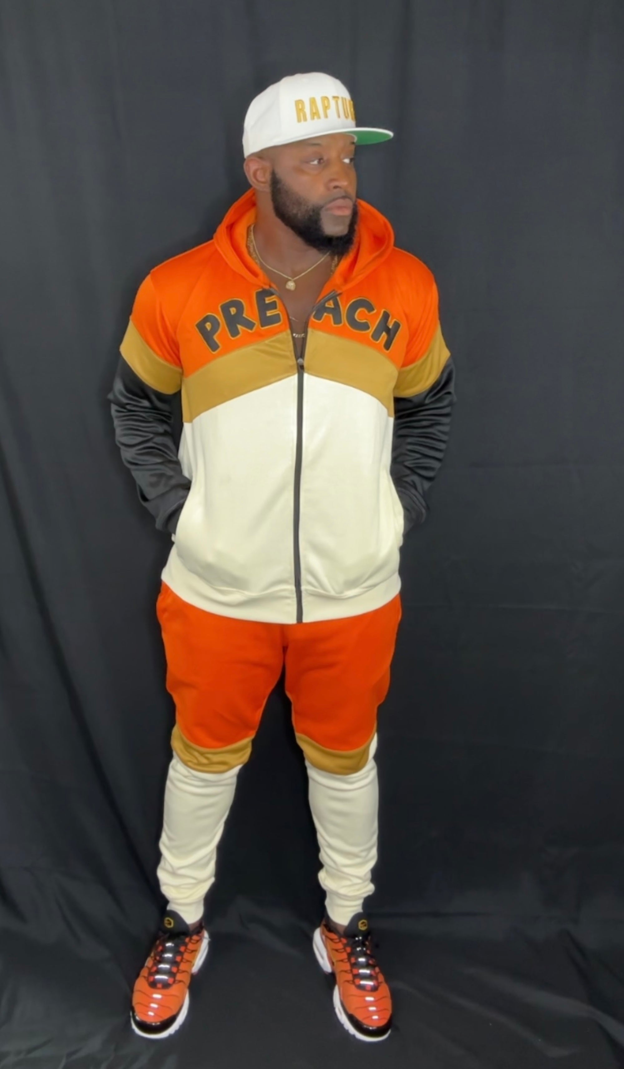Preach Tracksuit Orange/Gold/Cream 100% Poly Tricot